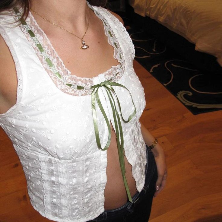 Embroidered Lace-Up Tank Top